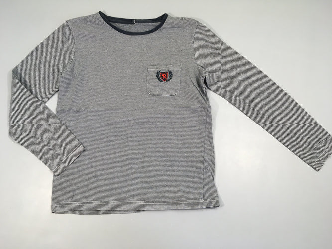 T-shirt m.l bleu foncé rayé poche R, légèrement bouloché, moins cher chez Petit Kiwi