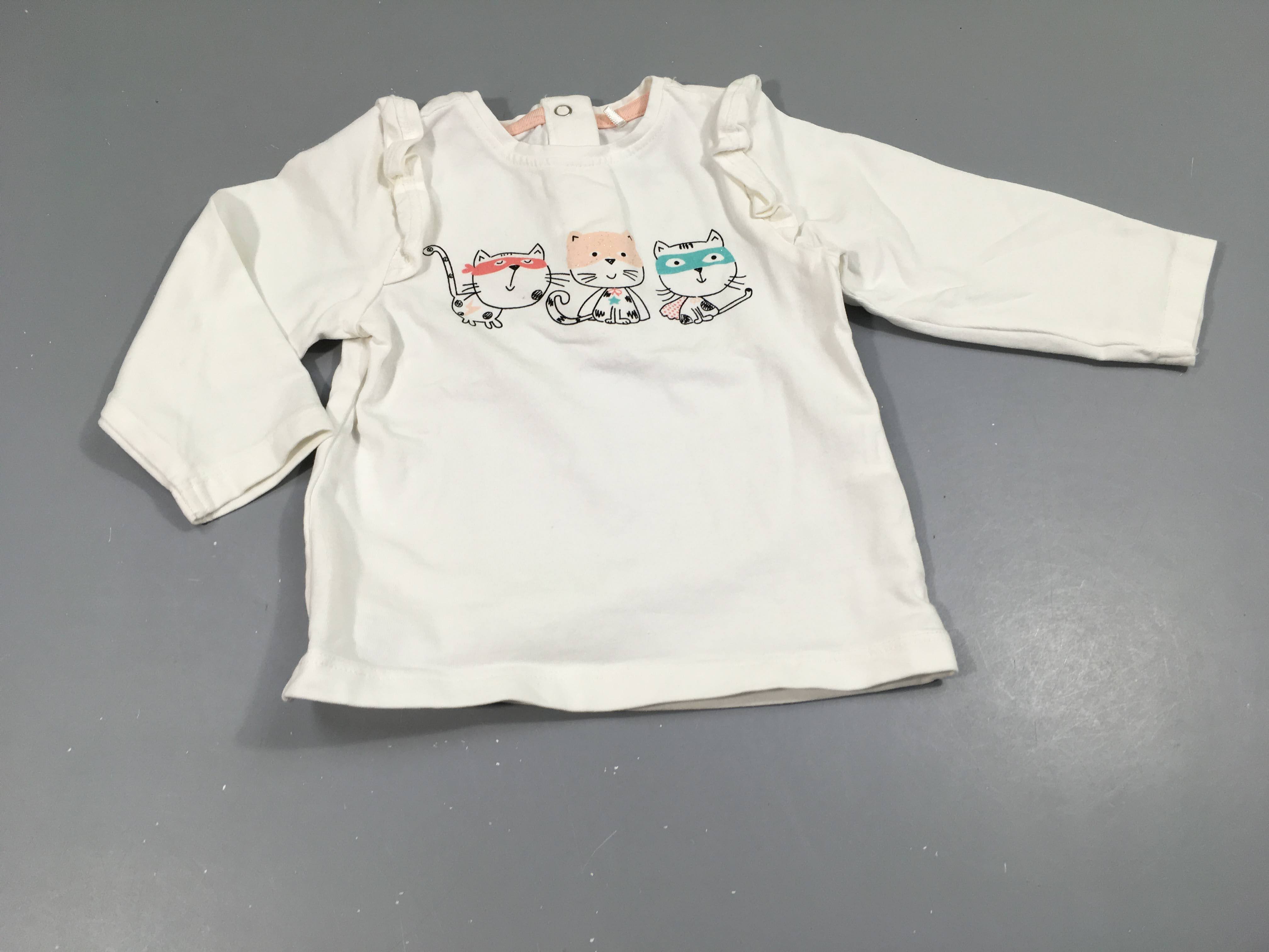 T-shirt m.l blanc chats masqués