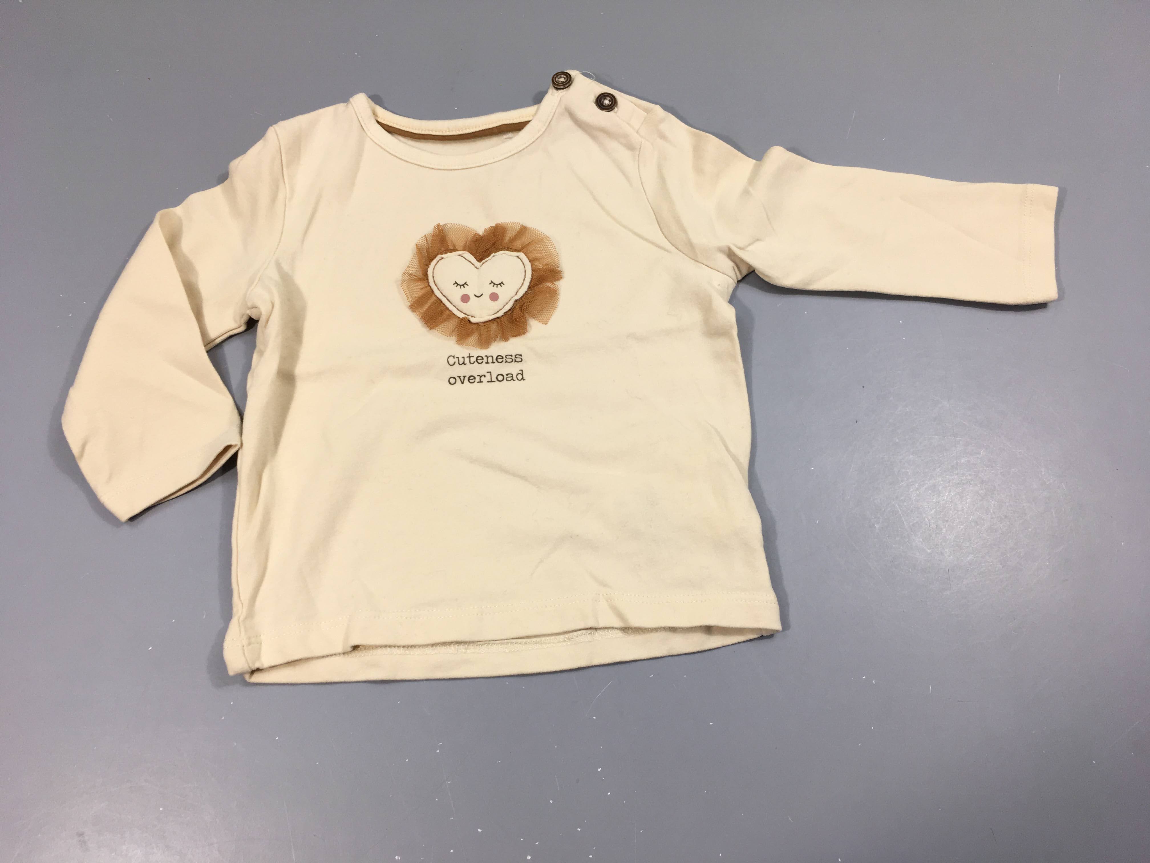 T-shirt m.l beige  clair. coeur avec tulle