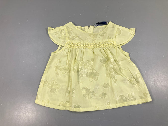 Blouse jaune broderie  fleurs, moins cher chez Petit Kiwi