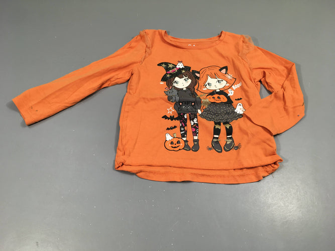 T-shirt m.l orange , fillettes Halloween, petit prix car plusieurs taches, moins cher chez Petit Kiwi