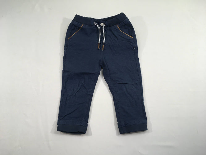 Pantalon bleu texturé doublé jersey taille et chevilles élastiques, moins cher chez Petit Kiwi