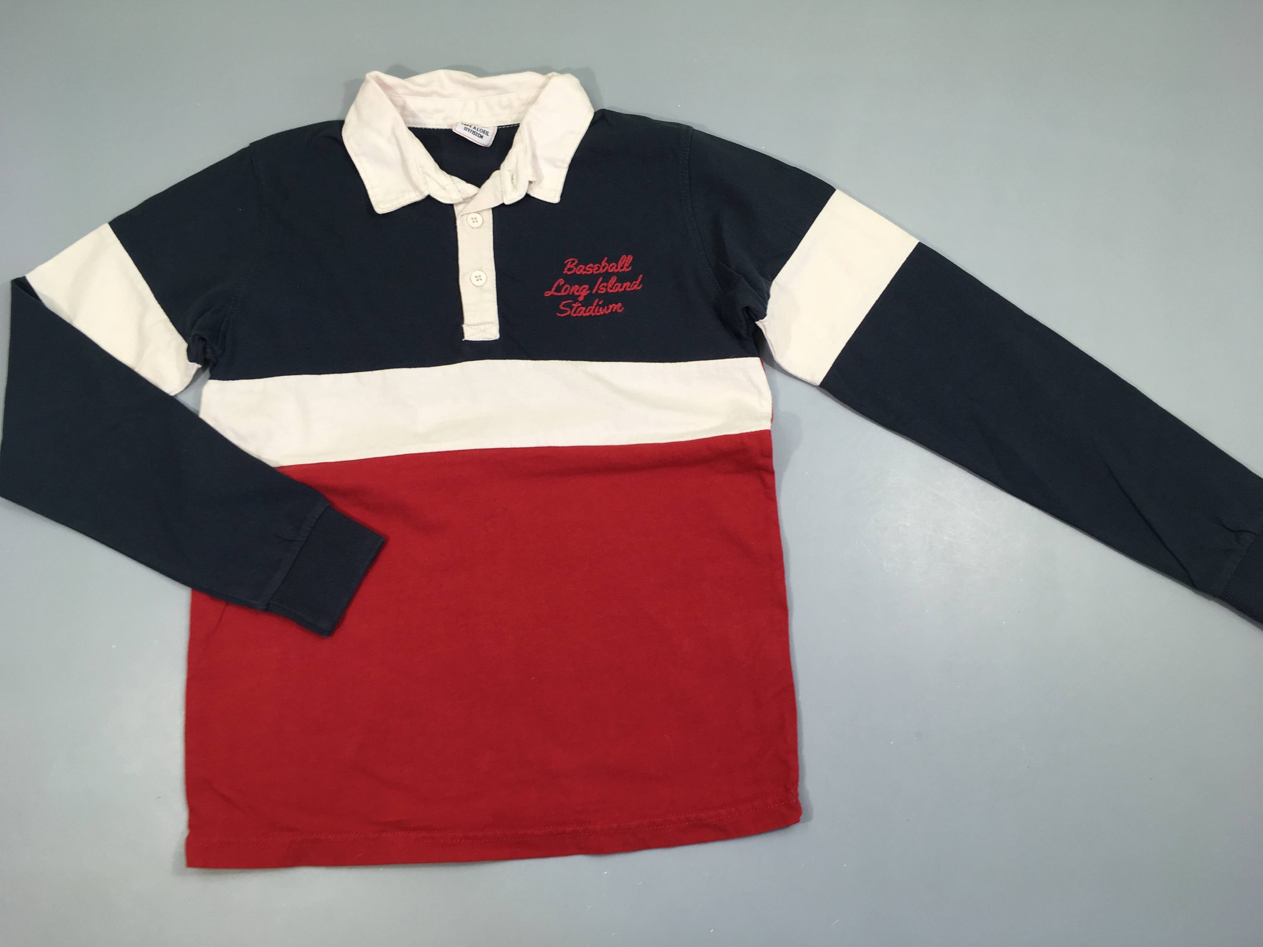 Polo m.l jersey bleu foncé/blanc/rouge baseball