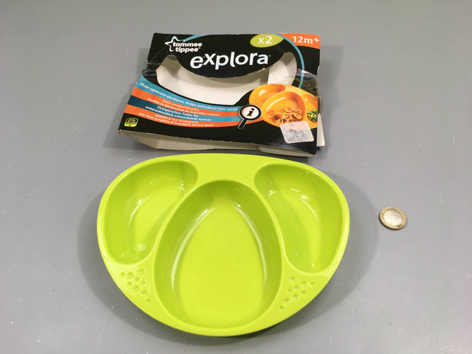 Assiette à compartiments verte, Explora, +12m, moins cher chez Petit Kiwi
