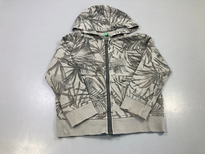 Sweat zippé capuche beige imprimé feuilles palmier, moins cher chez Petit Kiwi
