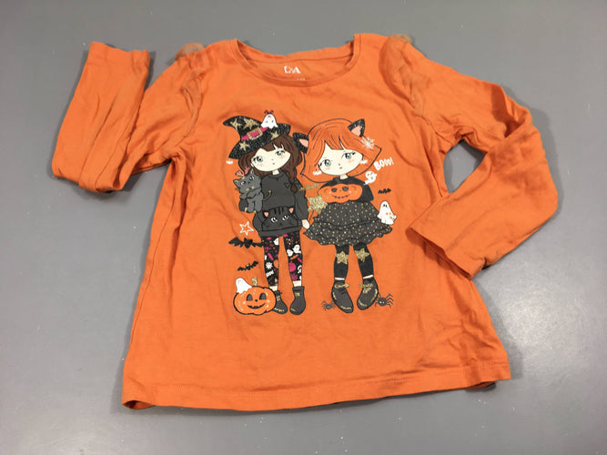 T-shirt m.l orange , fillettes Halloween, moins cher chez Petit Kiwi