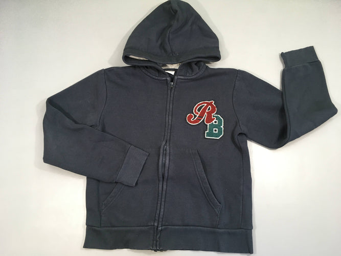Sweat bleu foncé zippé à capuche RB, légèrement bouloché, moins cher chez Petit Kiwi