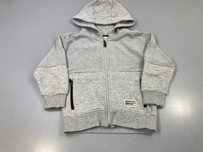 Sweat zippé capuche gris chiné bi-matière Bouloché bas, moins cher chez Petit Kiwi