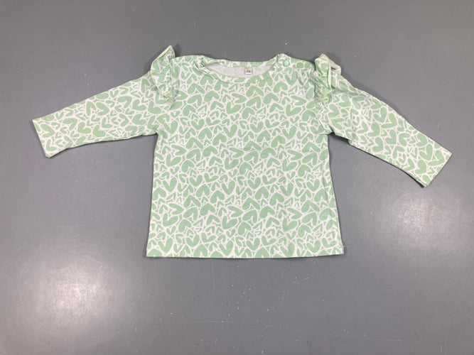 T-shirt m.l vert d'eau coeurs blancs froufrous épaules, moins cher chez Petit Kiwi