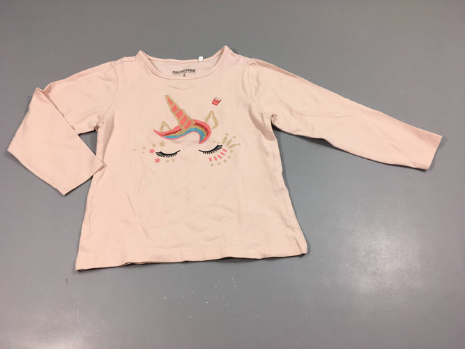 T-shirt m.l rose clair, tête de licorne, moins cher chez Petit Kiwi