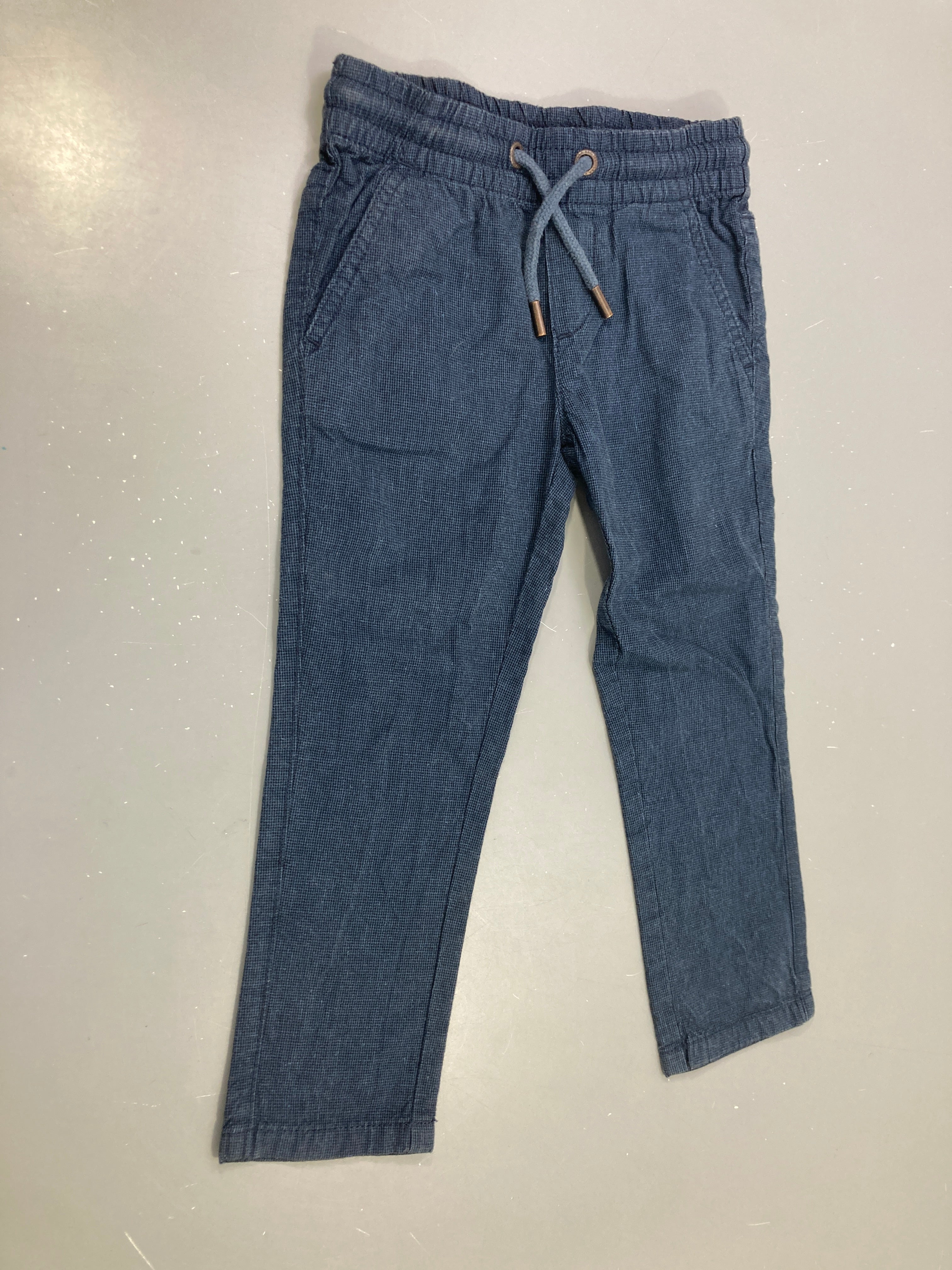 Pantalon bleu marine cordon taille vichy