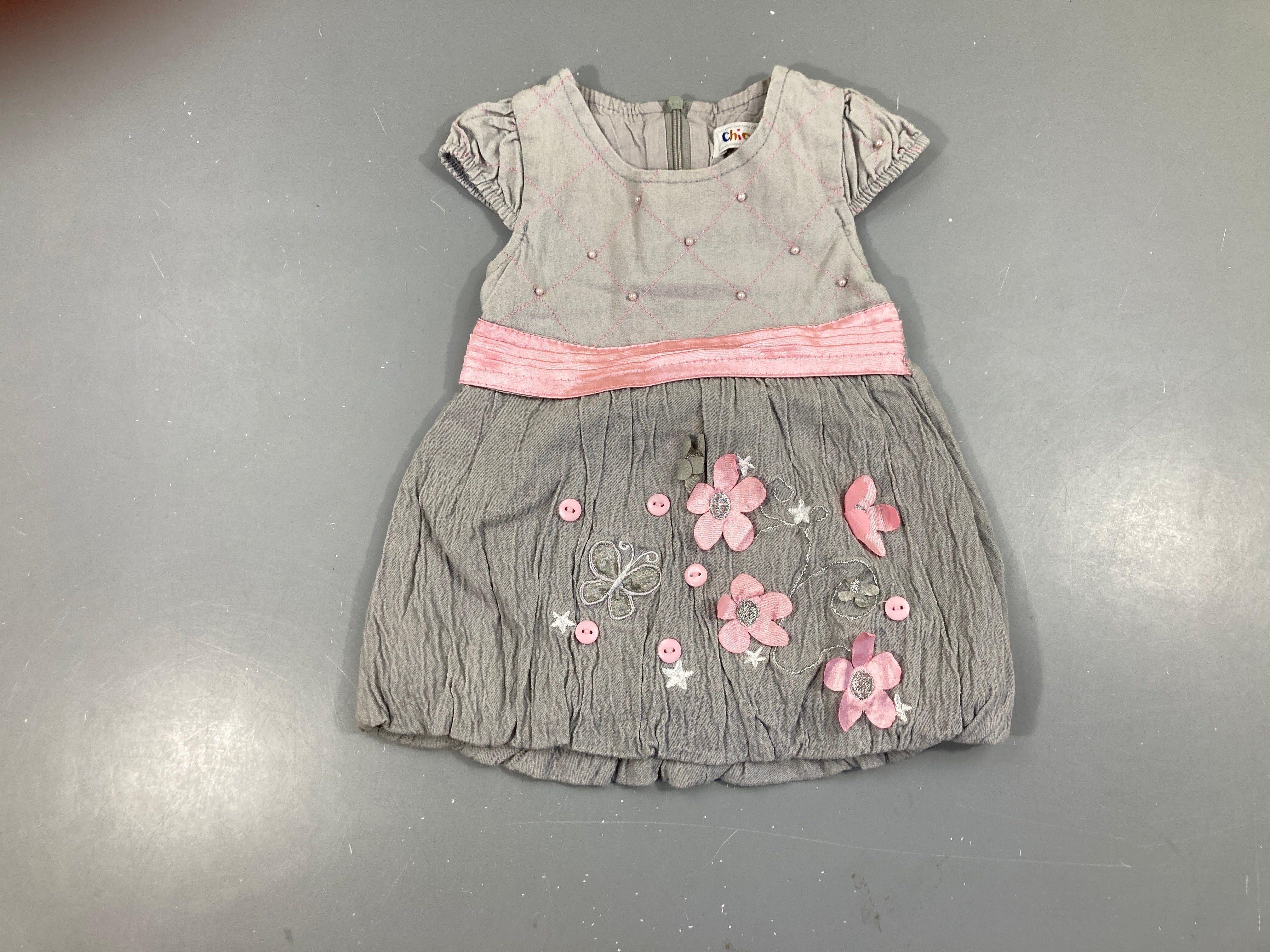 Robe m.c bi-matière effet ceinture plissée rose  perles