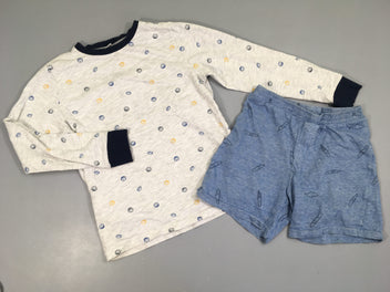 Pyjashort 2pcs jersey gris ballon/short bleu surf