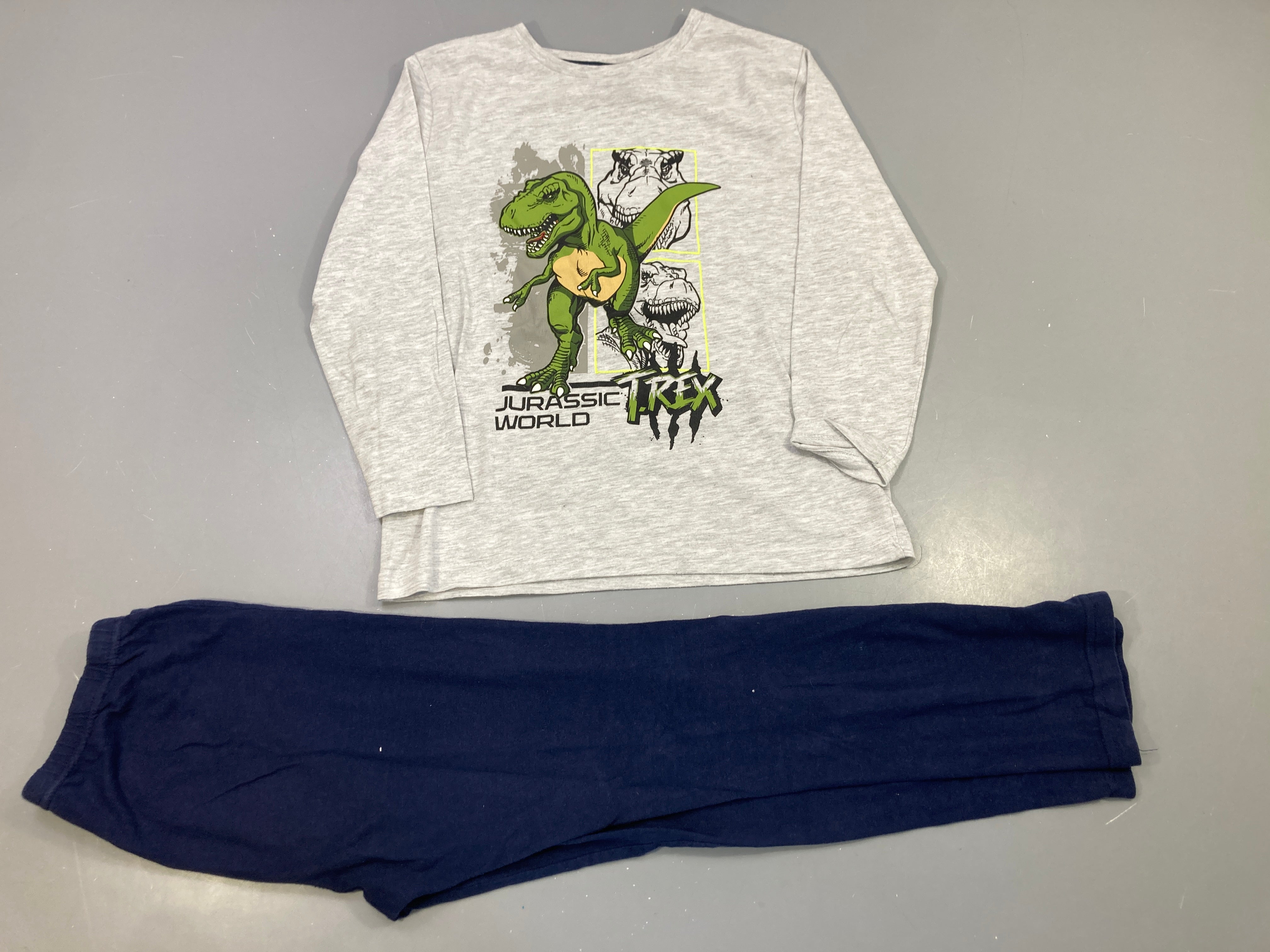 Pyjama 2pcs jersey gris T-Rex Jurassic World, bas bleu marine Bouloché