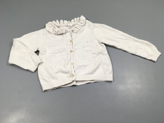 Gilet blanc, coeurs, col froufrou, moins cher chez Petit Kiwi