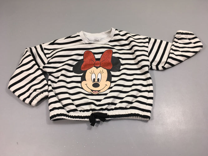 Sweat  court blanc rayé bleu marine Minnie, moins cher chez Petit Kiwi