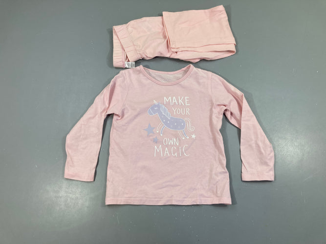 Pyjama 2pcs jersey rose clair Licorne, moins cher chez Petit Kiwi