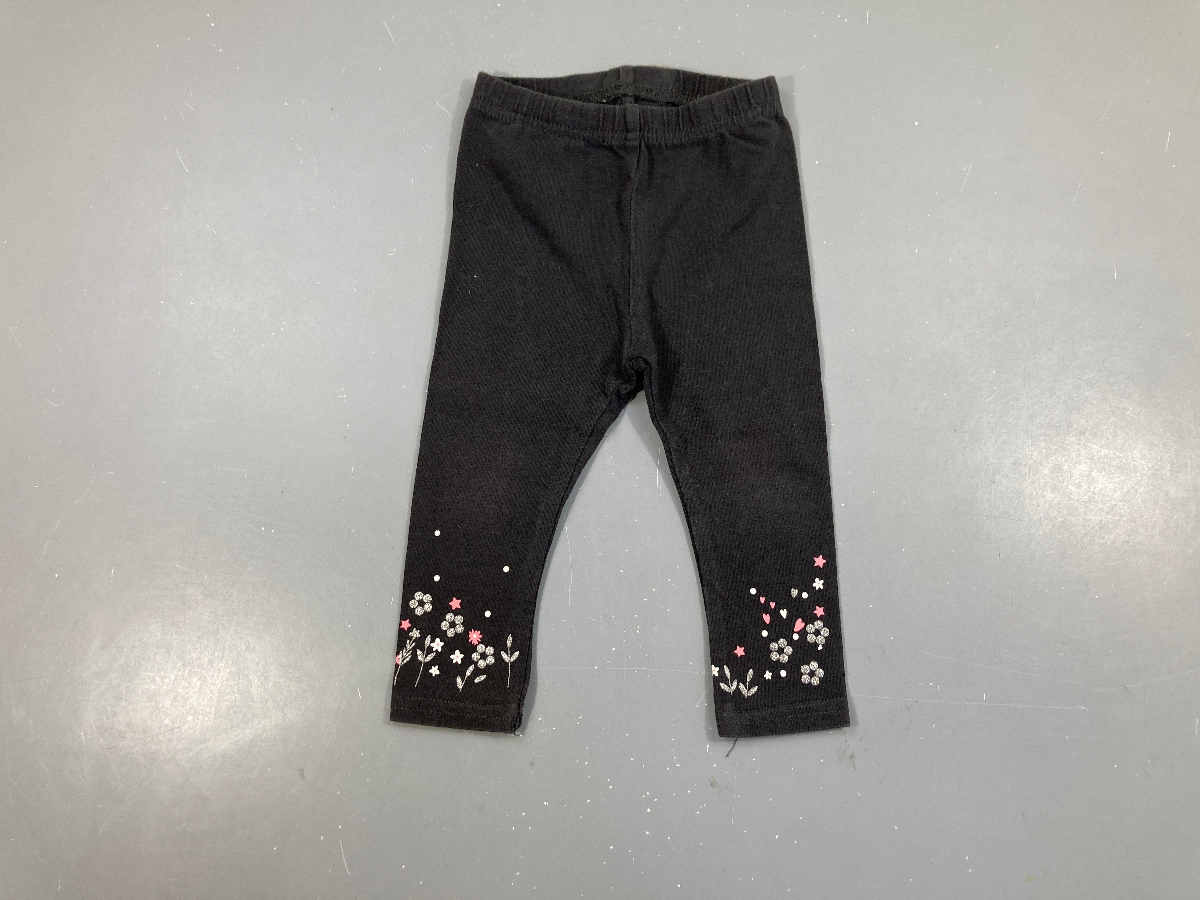 Legging anthracite fleurs argentée bas coeurs