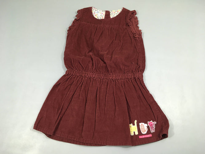 Robe s.m velours côtelé aubergine chats, moins cher chez Petit Kiwi