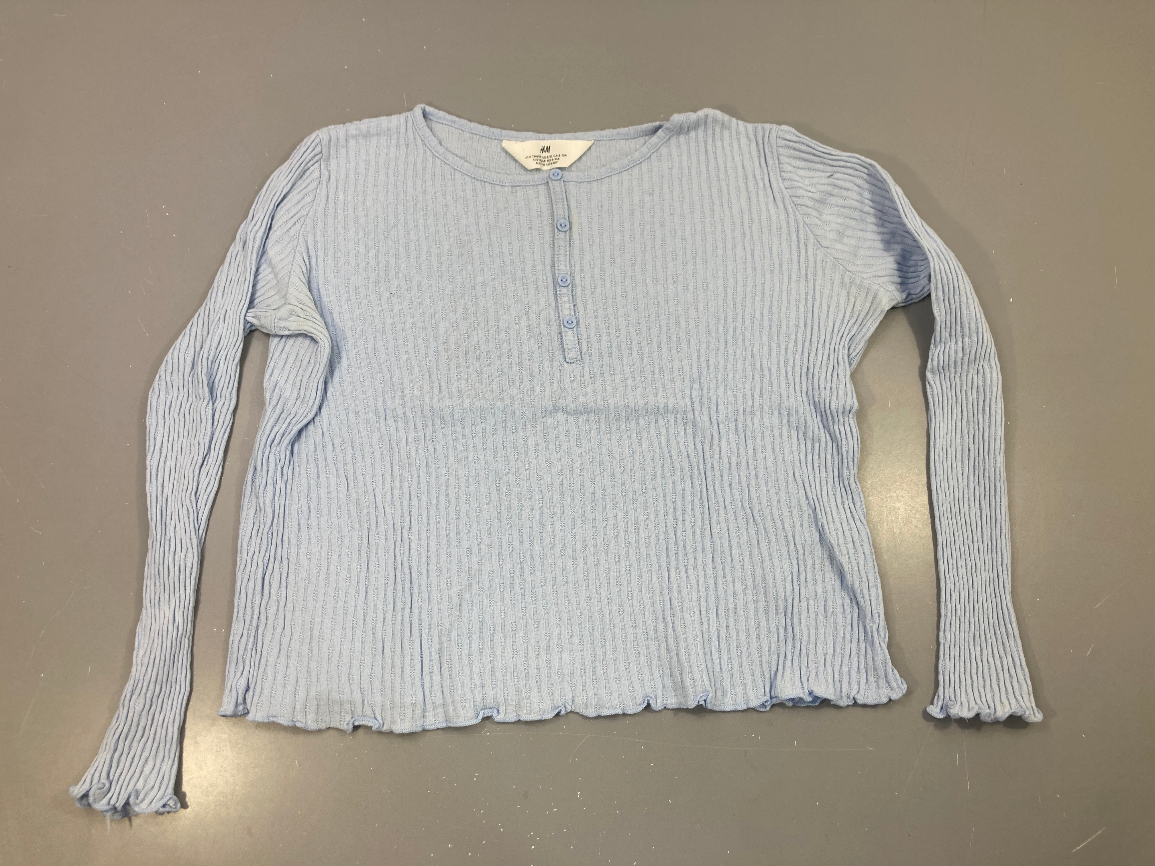 T-shirt m.l bleu ciel côtelé boutonné