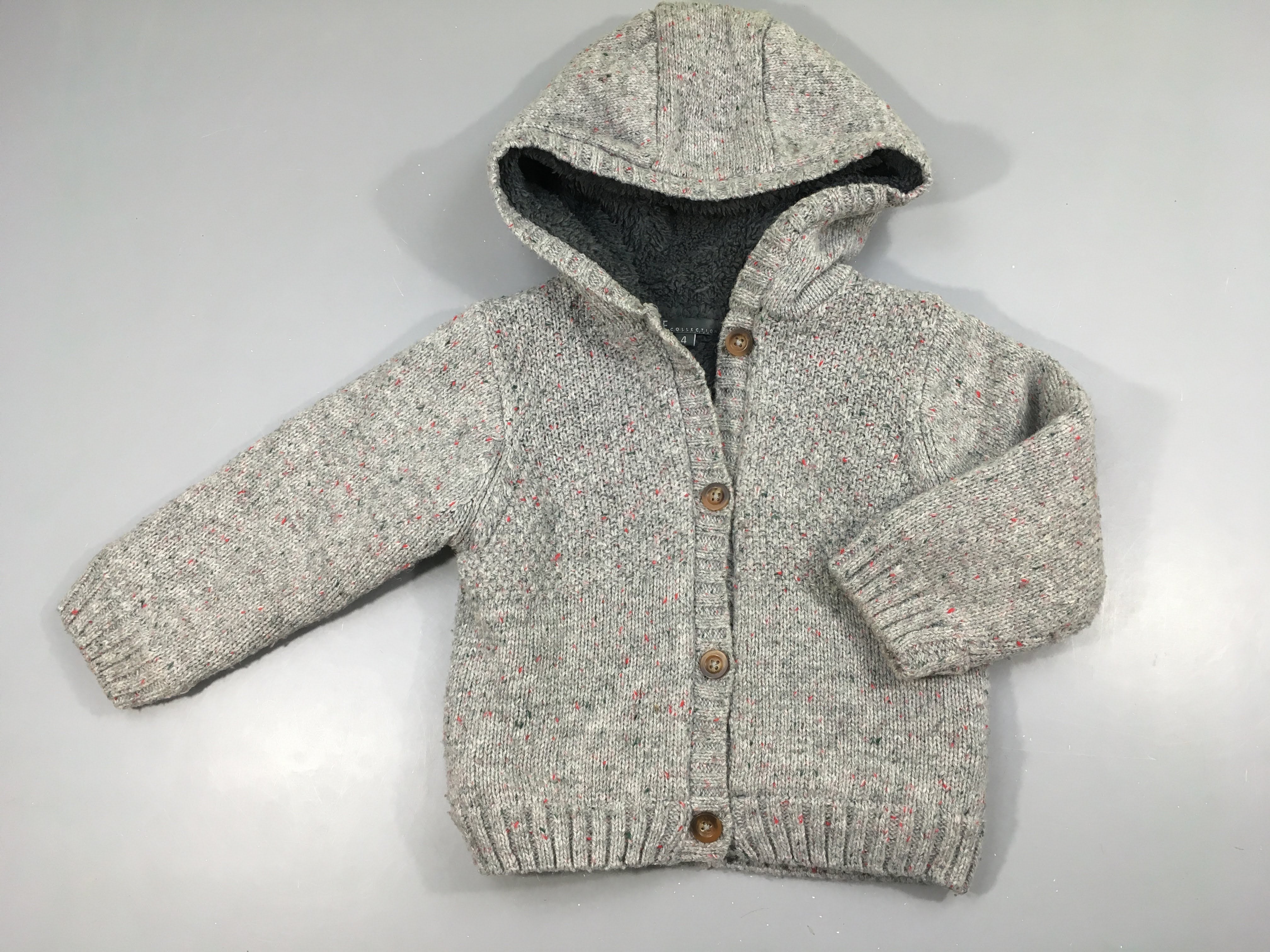 Gilet épais doublé velours gris chiné à capuche