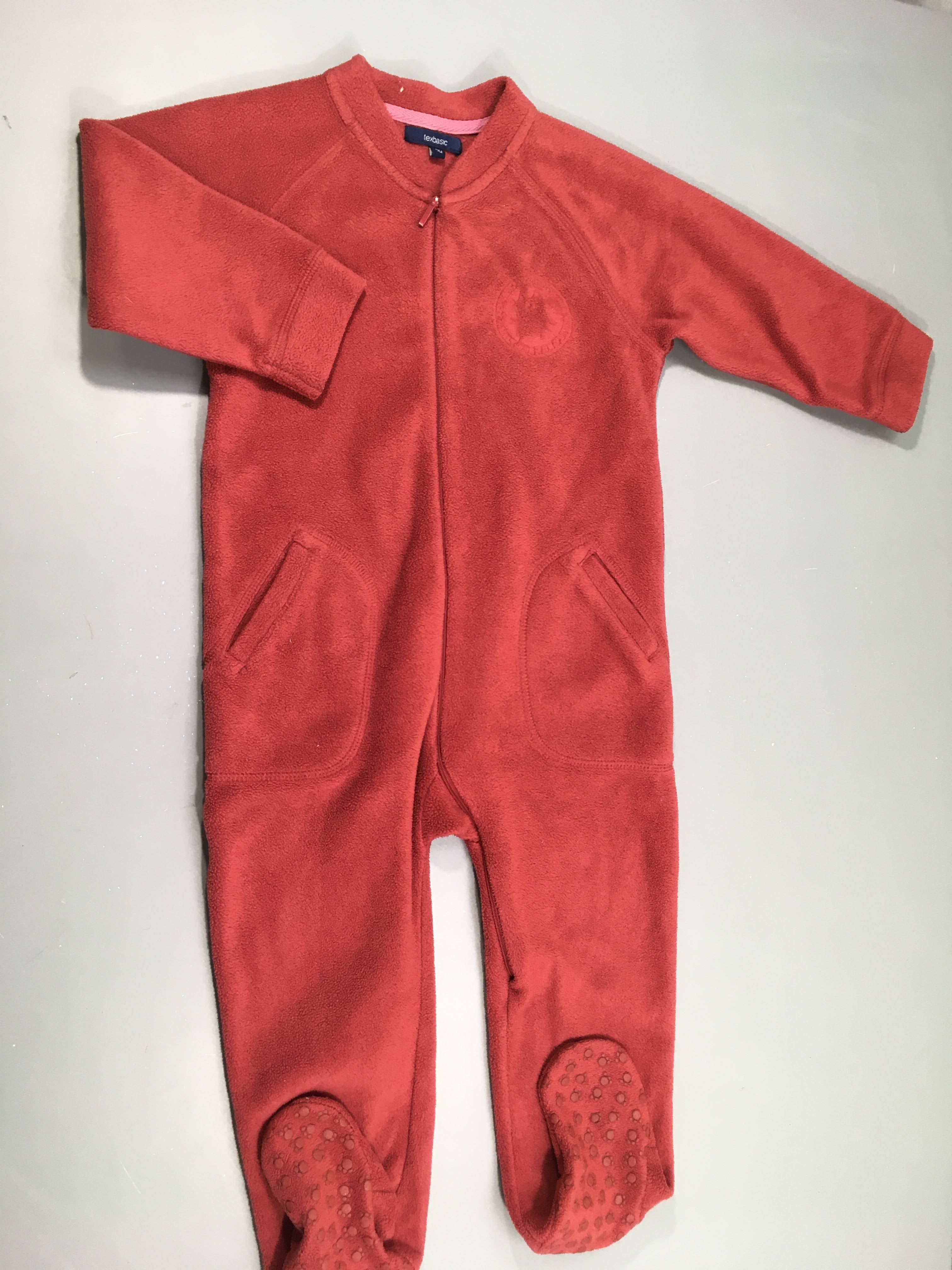 Surpyjama polar rouge, pieds anti-dérapants