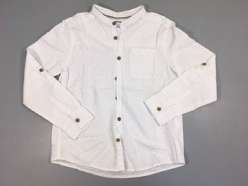 Chemise blanche col mao 45%Lin manches ajustables