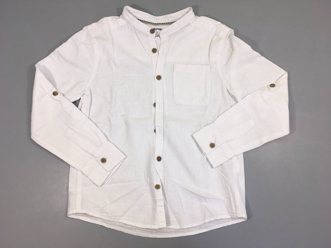 Chemise blanche col mao 45%Lin manches ajustables, moins cher chez Petit Kiwi
