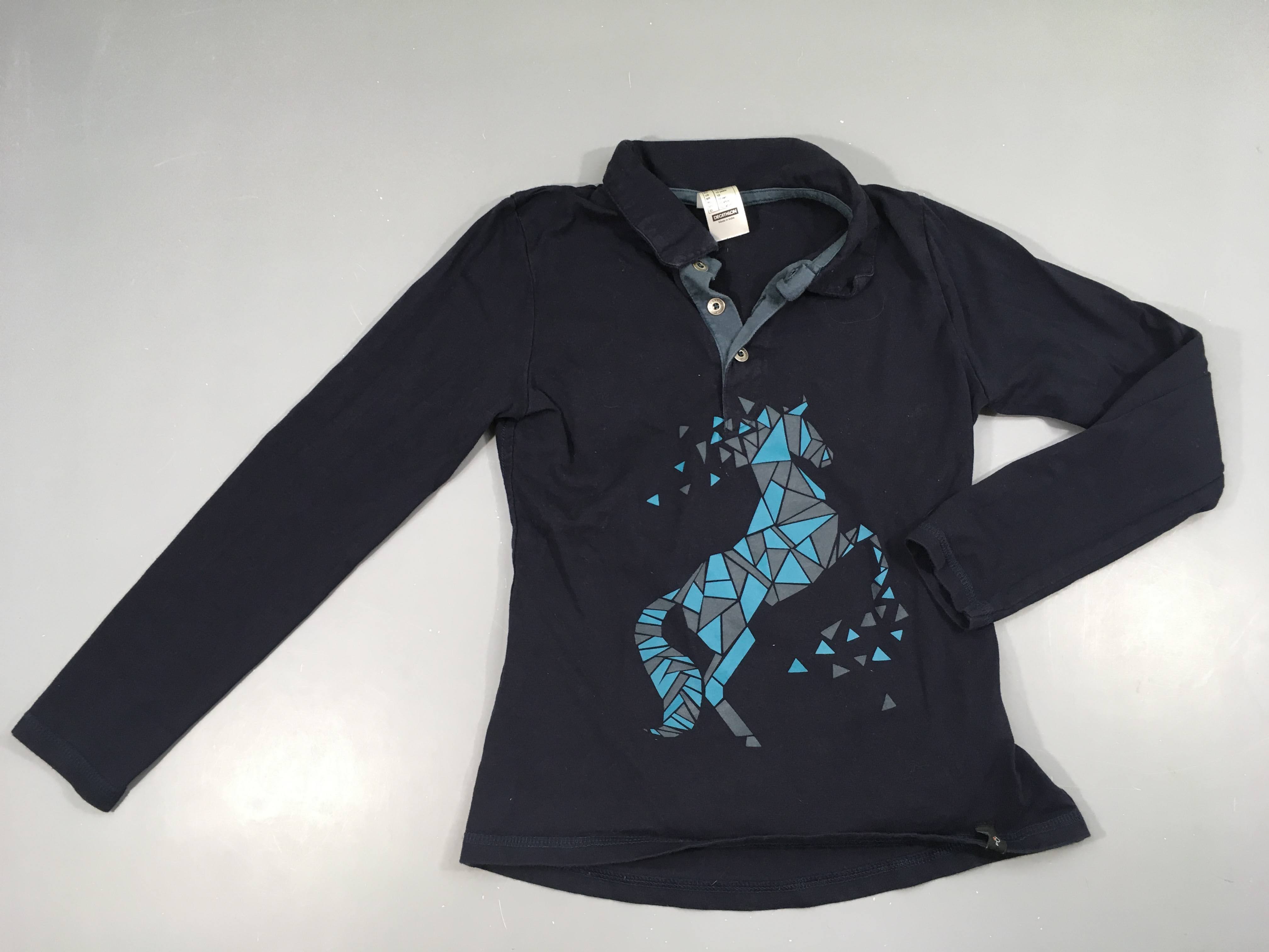 Polo d'équitation bleu foncé cheval géométrique