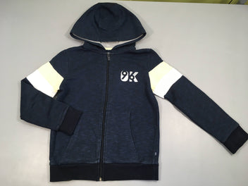 Sweat zippé à capuche bleu foncé flammé bandes beiges haut manches 96