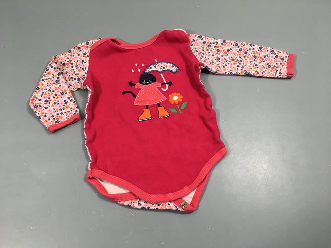 Body m.l rose, manches blanches à fleurs, chatton parapluie, moins cher chez Petit Kiwi