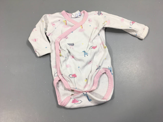 Body m.l blanc, bords roses, motifs nuages, girafes,..., moins cher chez Petit Kiwi