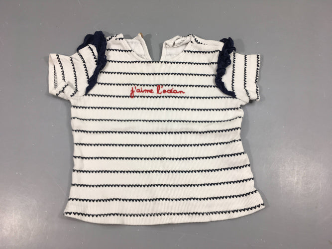 T-shirt m.c côtelé rayé coeurs bleu J'aime l'océan, moins cher chez Petit Kiwi