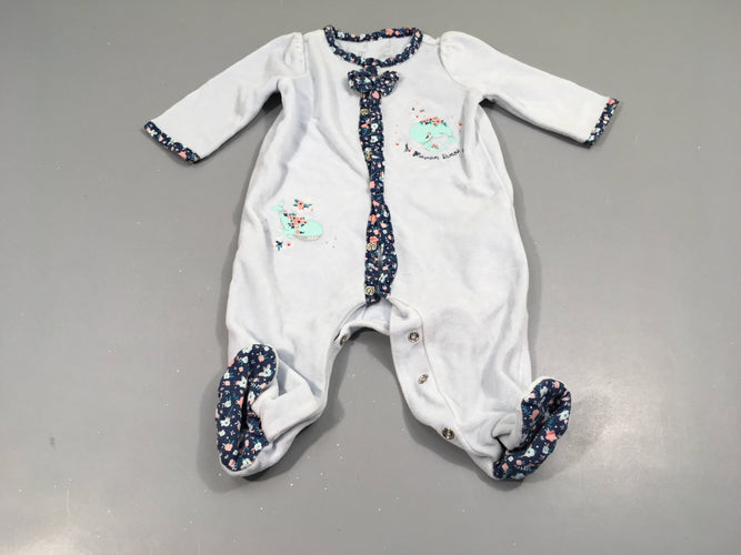 Pyjama velours bleu , baleines "maman d'amour", moins cher chez Petit Kiwi