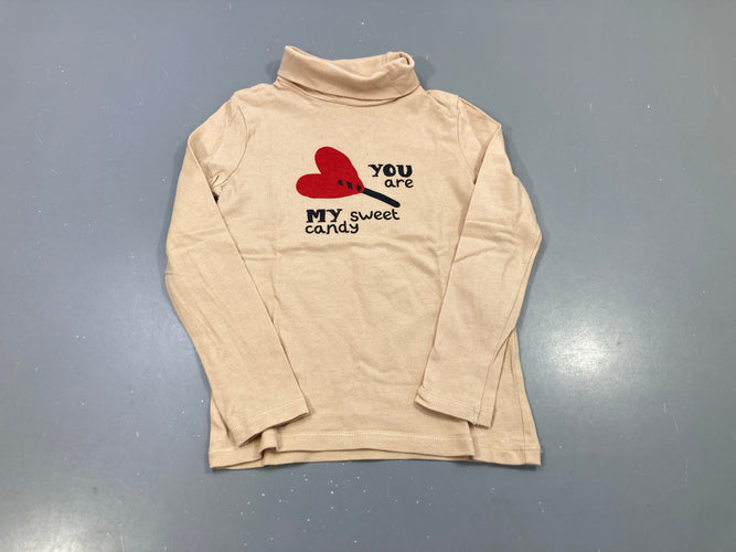 T-shirt m.l col roulé beige coeur bonbon, moins cher chez Petit Kiwi