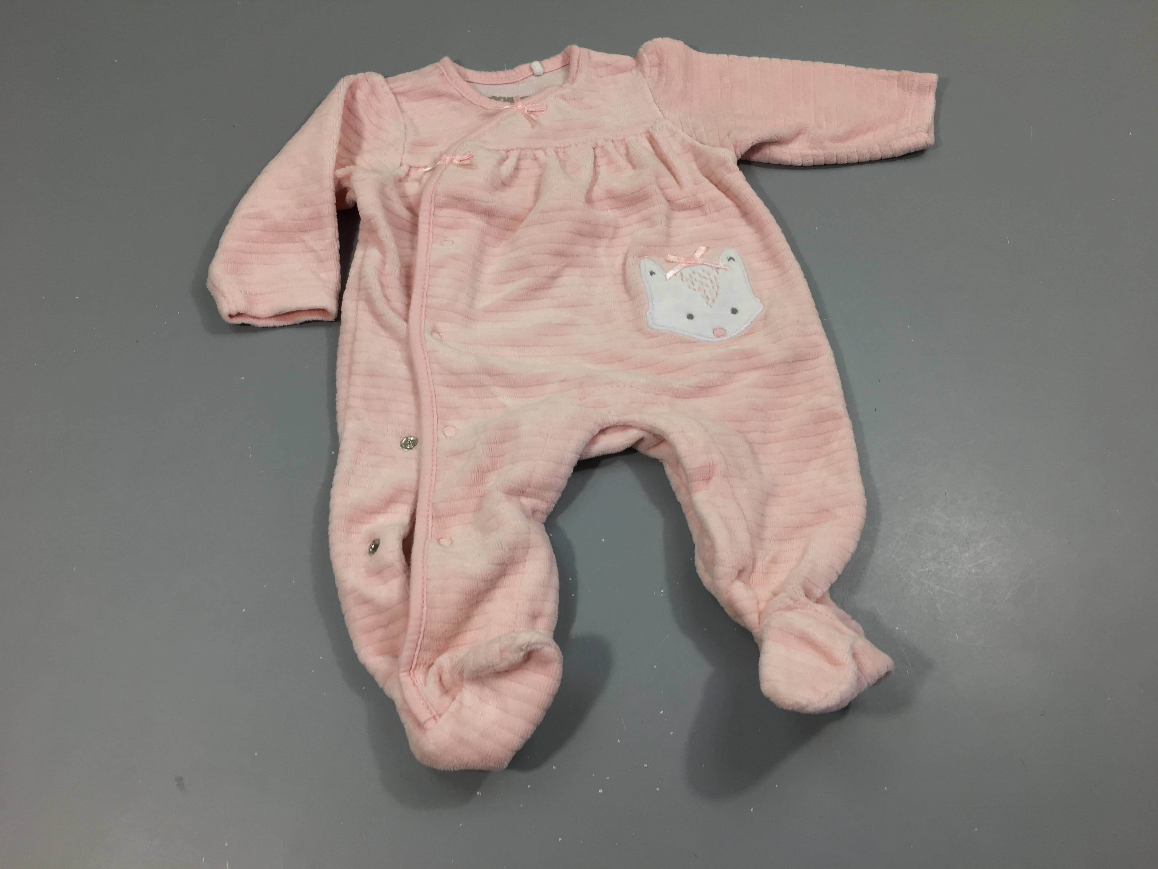 Pyjama velours  texturé rose clair, tête de renarde