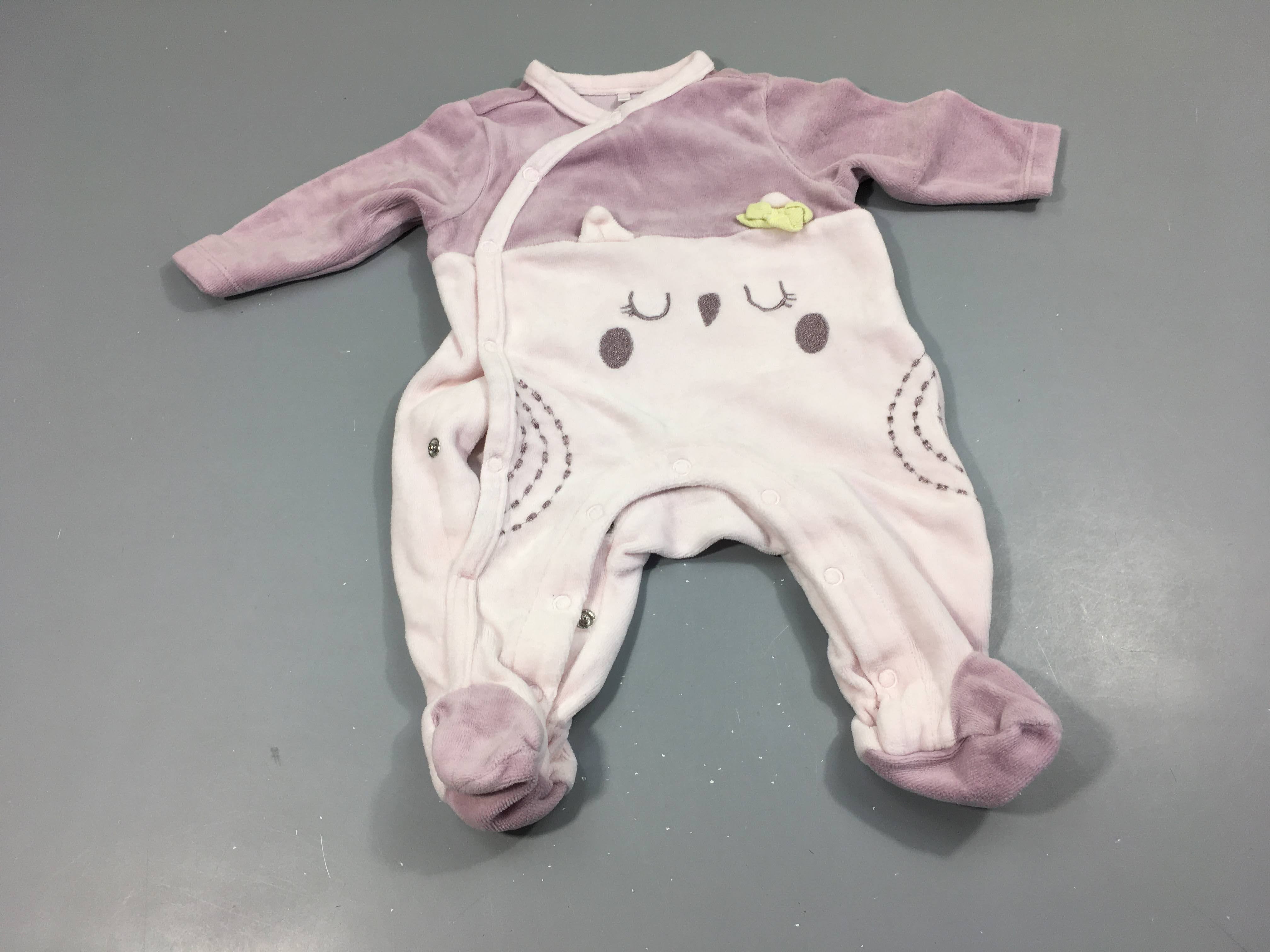 Pyjama velours mauve et blanc, chouette
