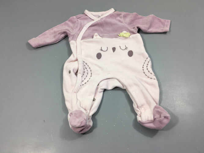 Pyjama velours mauve et blanc, chouette, moins cher chez Petit Kiwi