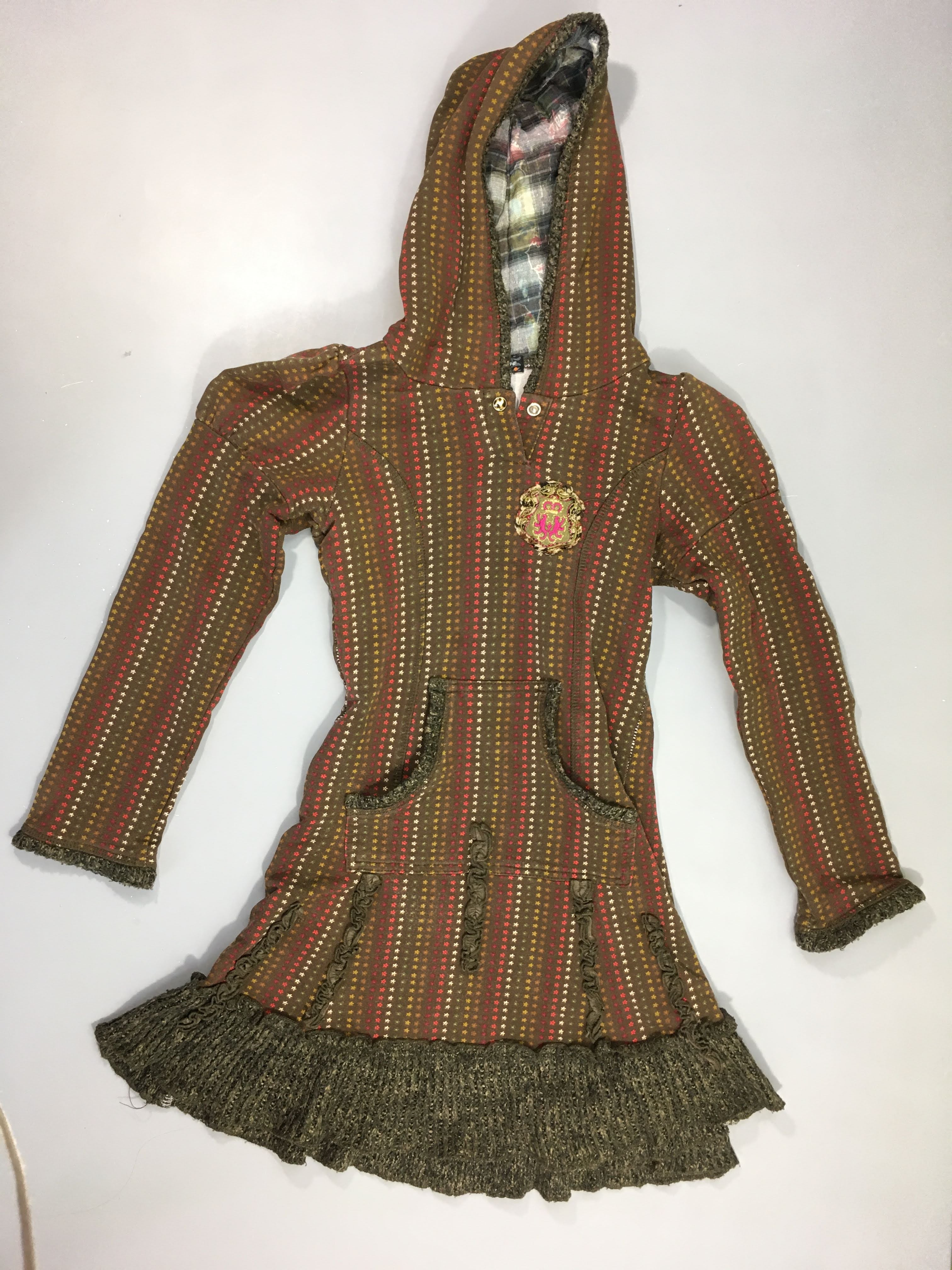 Robe m.l à capuche brune mailles bas étoiles couleur