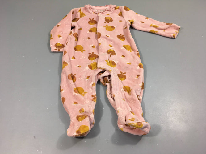 Pyjama velours rose , pommes jaunes, coeurs, moins cher chez Petit Kiwi