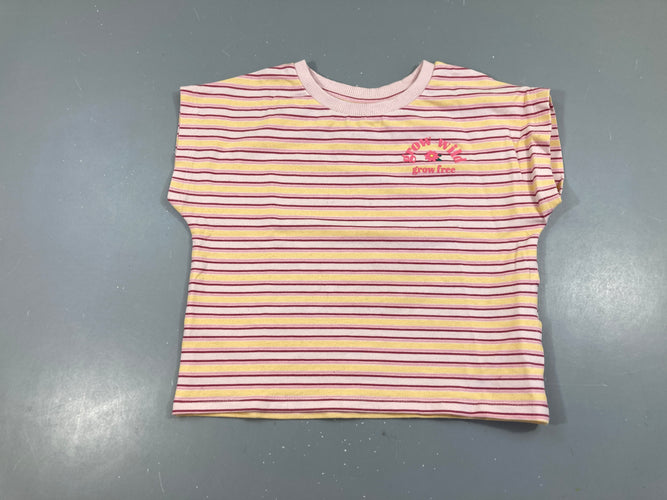 T-shirt m.c épais court rose rayé orange Grow, Maya, moins cher chez Petit Kiwi