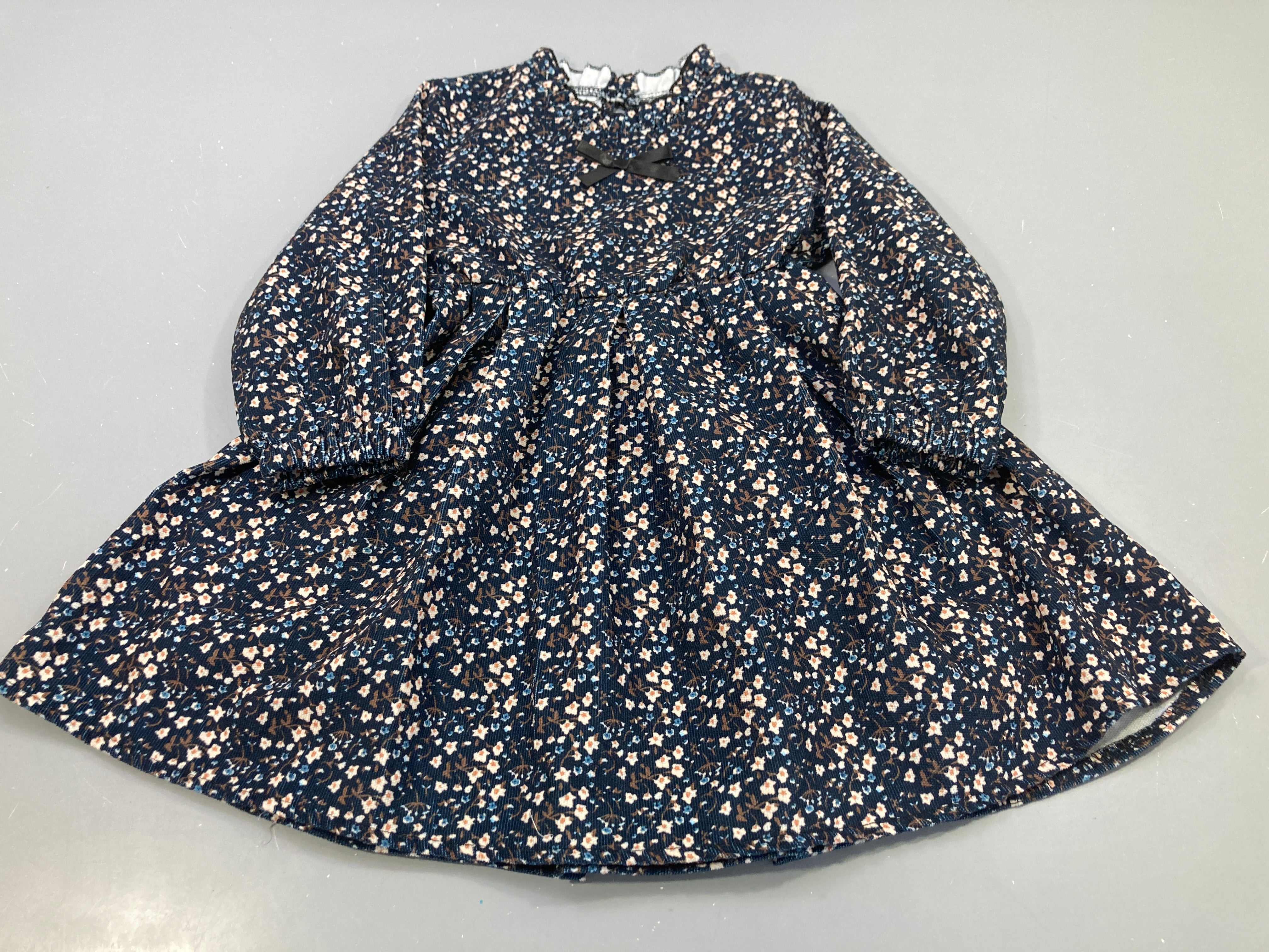 Robe velours m.l bleu marine fleuri nouée