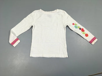 T-shirt m.l blanc flammé bords manches roses