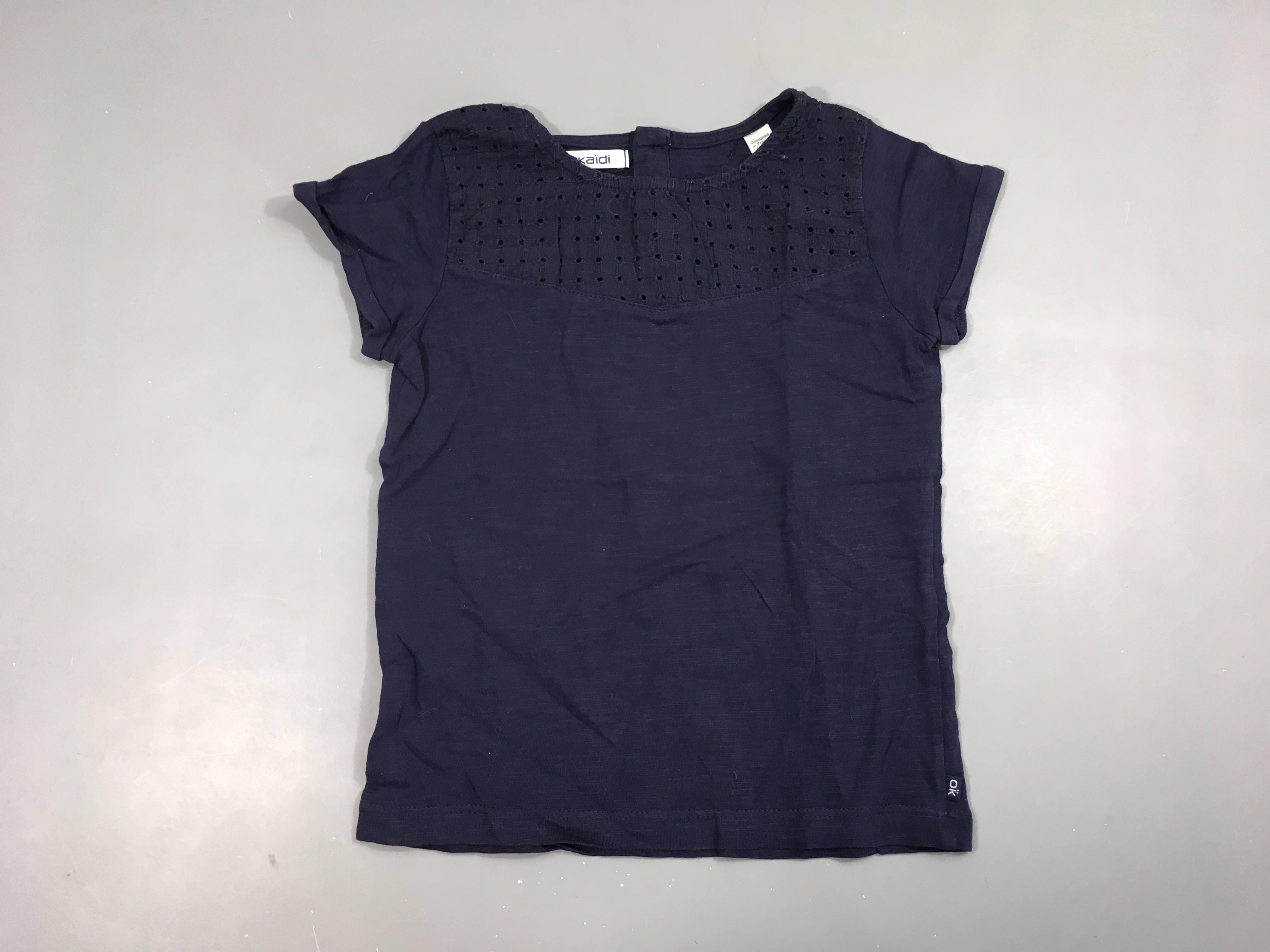 T-shirt m.c à revers bleu foncé ajouré haut