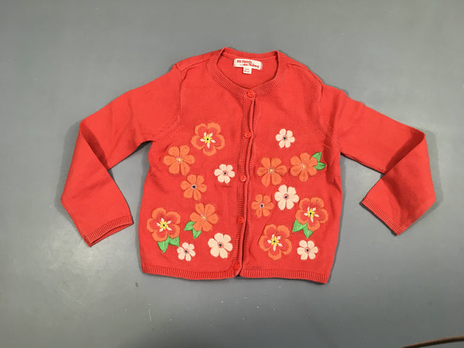Gilet orangé fleuri texturé Bouloché, moins cher chez Petit Kiwi