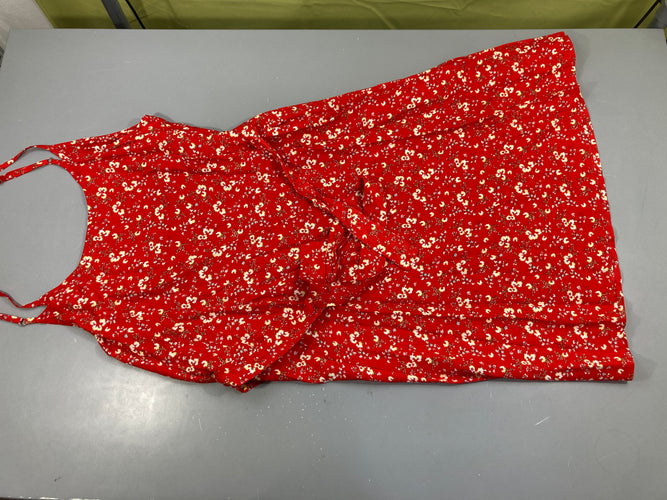 Robe fines bretelles voile rouge fleurs, moins cher chez Petit Kiwi