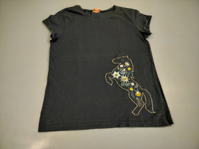 T-shirt m.c bleu. Cheval  fleurs et sequins, moins cher chez Petit Kiwi