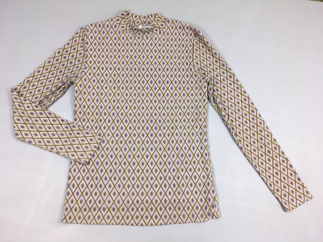 Blouse ml col montant taupe motifs losanges kaki-lilas, moins cher chez Petit Kiwi