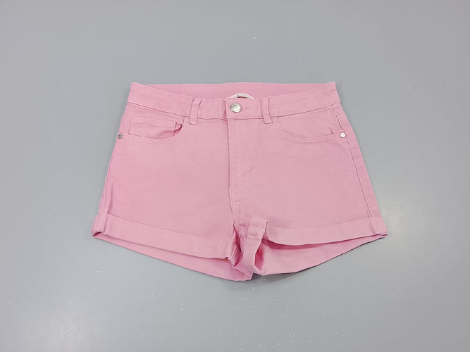 Short à revers en denim rose, moins cher chez Petit Kiwi