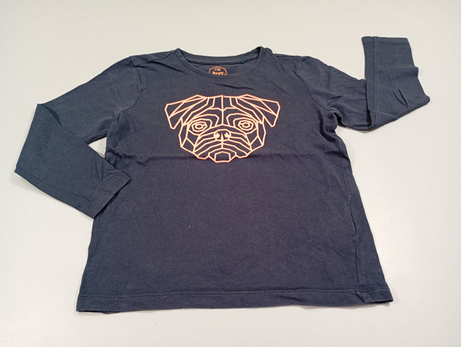 T-shirt m.l bleu marine, tête de chien relief rose, moins cher chez Petit Kiwi